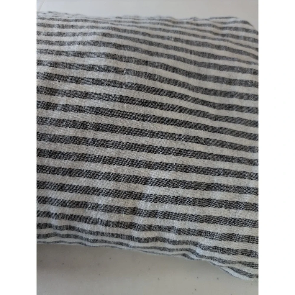 Brooklinen 100%  Linen Fitted Sheet Queen neutral gray striped + 1 case Portugal